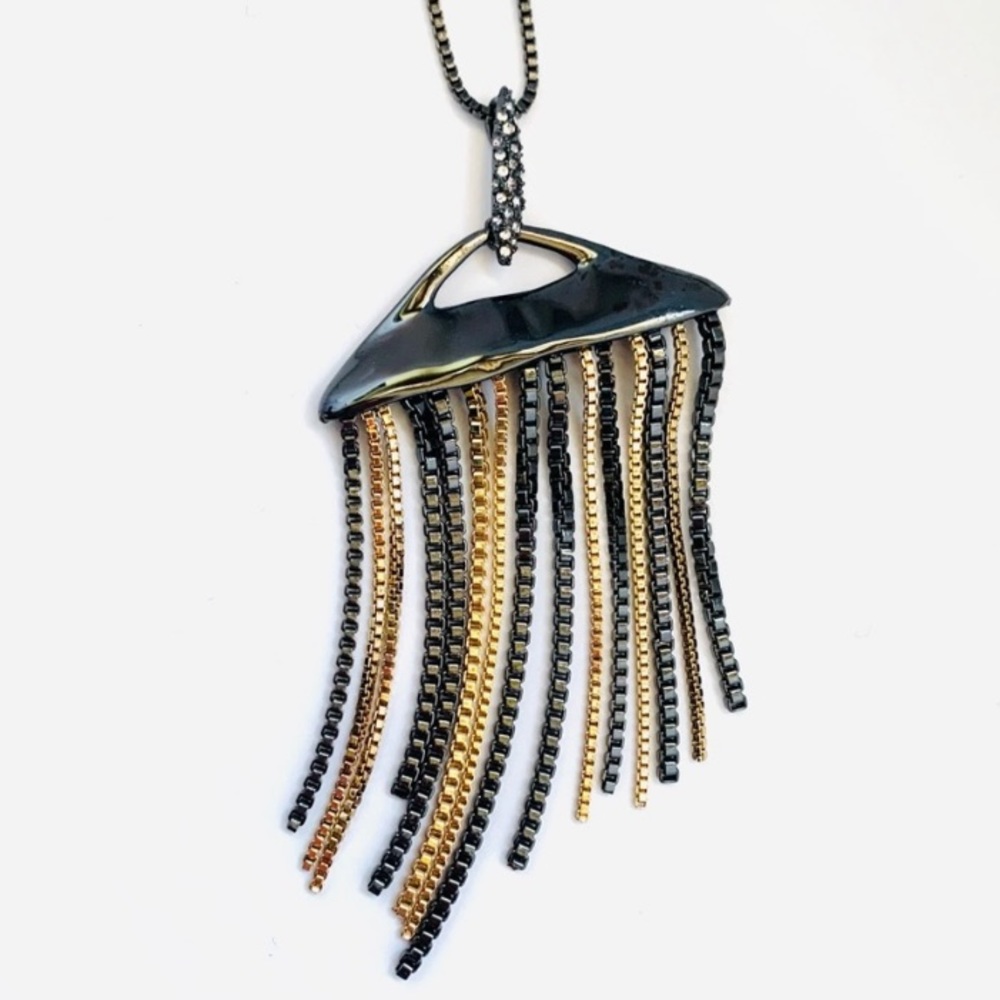 ALEXIS BITTAR• NEW Vanitas Fringed Tassel Gold Gunmetal Black Necklace